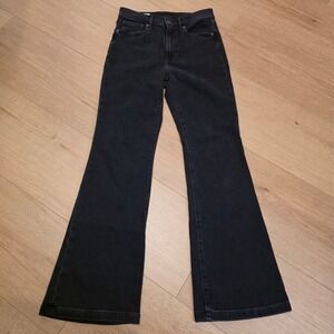 Gap Womens 27/4P Black 70s Flare High Rise Jeans Petite Stretch Denim Boho Chic